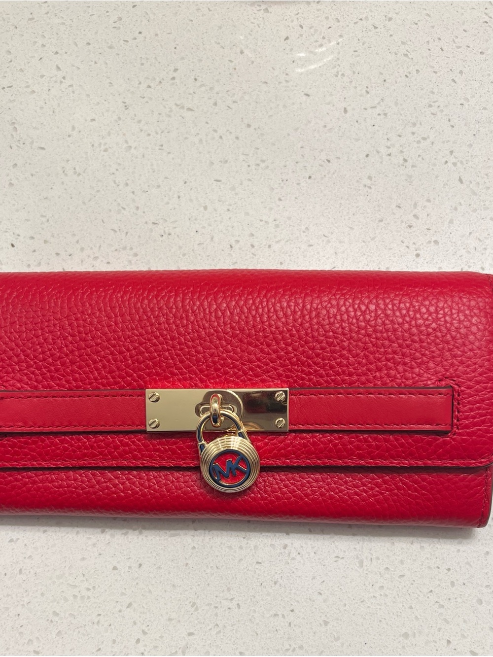 Michael Michael Kors Red Pebble Leather Hamilton Carryall Wallet